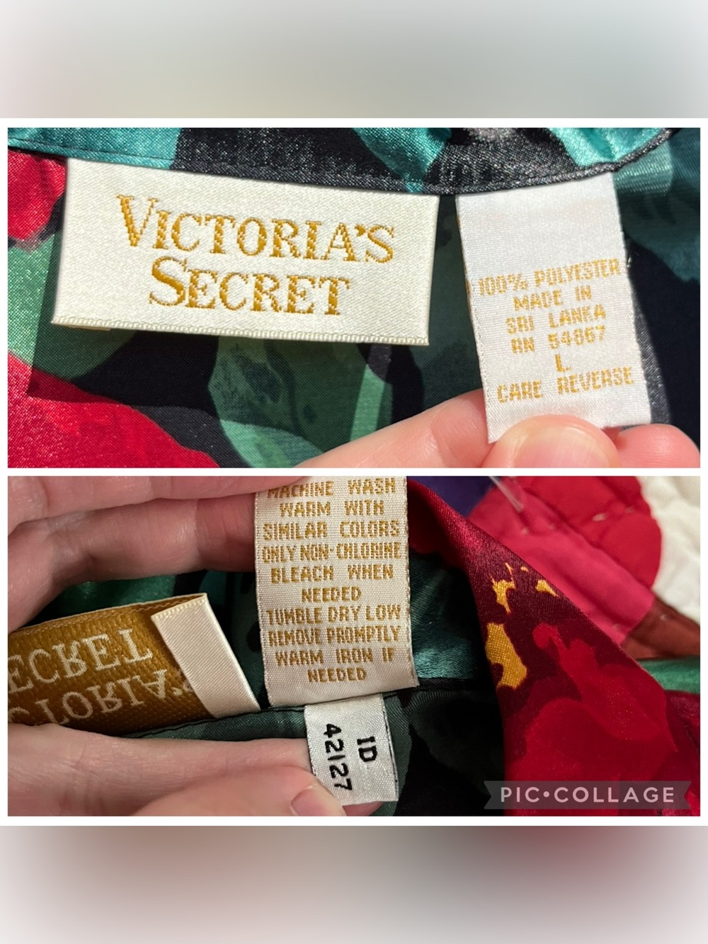 90s Victoria’s Secret Gold Tag Satin Floral Button-Up Pajama Shirt Glam Retro - Picture 4 of 15